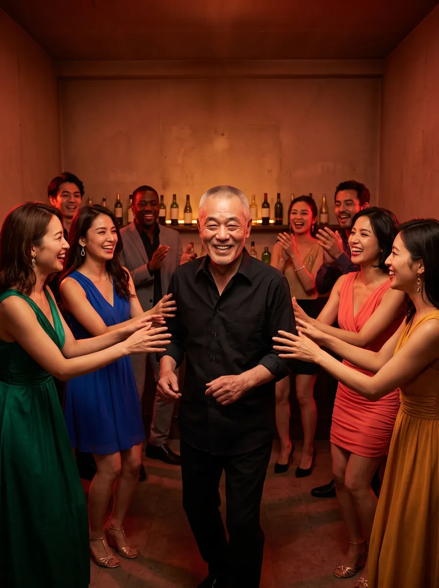 同じ男性が身なりを整えてダンスフロアの中央で笑い、周りの女性客たちが次のダンスに誘おうと手を差し出している